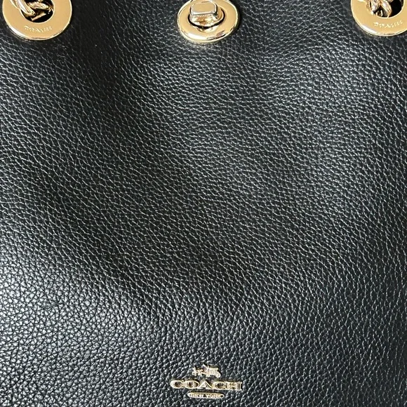 Coach Black Pebbled Leather Tote with Chain Straps - Picture 11 of 12